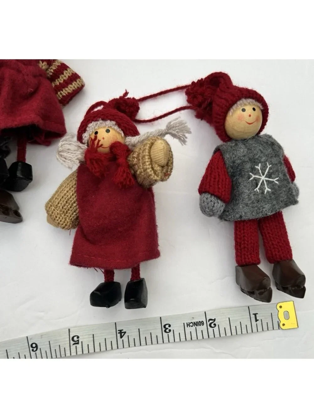 Vintage Set of 12 Tomte Nisse Boys Girls Wooden Felt Handmade Ornaments Holiday